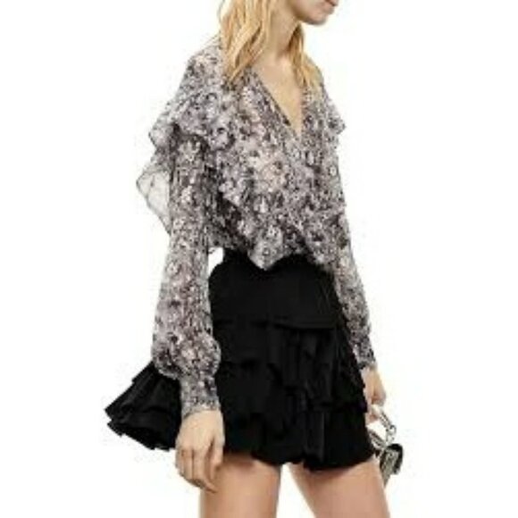 The Kooples Paris Women's Long Sleeve Button Down Floral Ruffle Blouse Size M - Picture 1 of 15